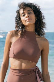 Amerie High Neck Top (Rosewood)