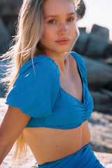 Camila Sleeved Top (Ibiza Blue)