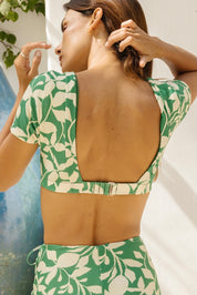 Hailey Sleeved Cropped Top (Flora/Pine)